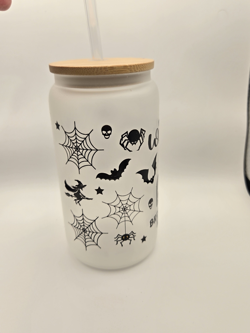 Witches Brew Frosted Glass Jar with Bamboo Lid - White - Picture 3 of 4
